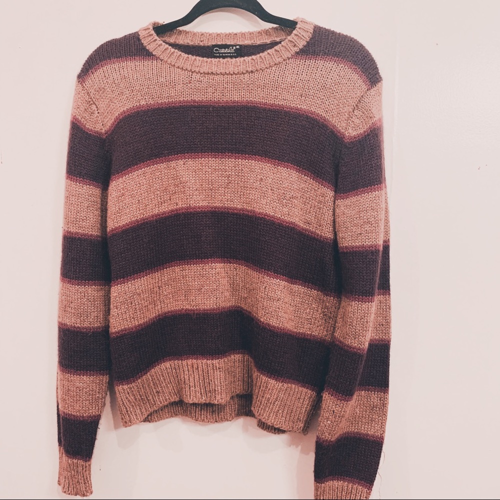 WOMENS BROWN/PURPLE STRIPED SWEATER SIZE XL - Picture 1 of 3